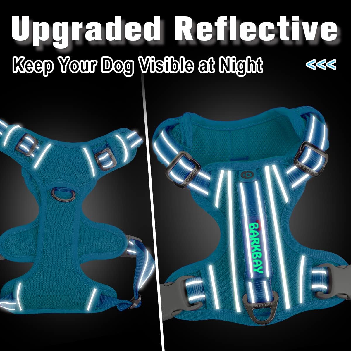 BARKBAY Dog Harness No Pull with ID Tag Pocket - Heavy Duty, Reflective, Easy Control for Large Dogs(Blue,XL)