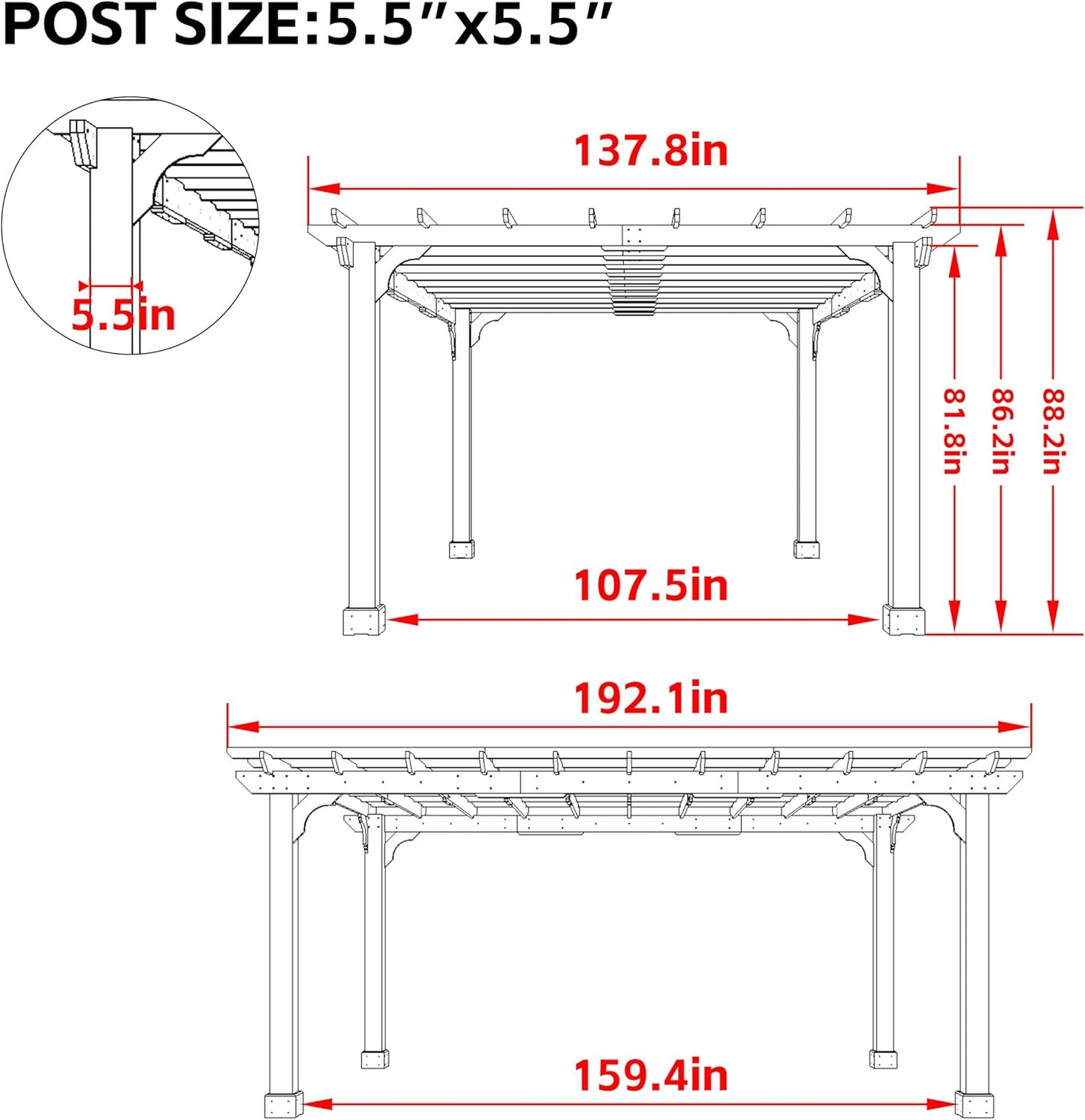 MUPATER 12x16 FT All Cedar Wood Wooden Pergola, Pergola Kit with Stakes, Quality Wood Supported Structure, Snow and Wind Supported, Outdoor Garden Shelter with Cedar Framed for Backyard, Deck, Lawn