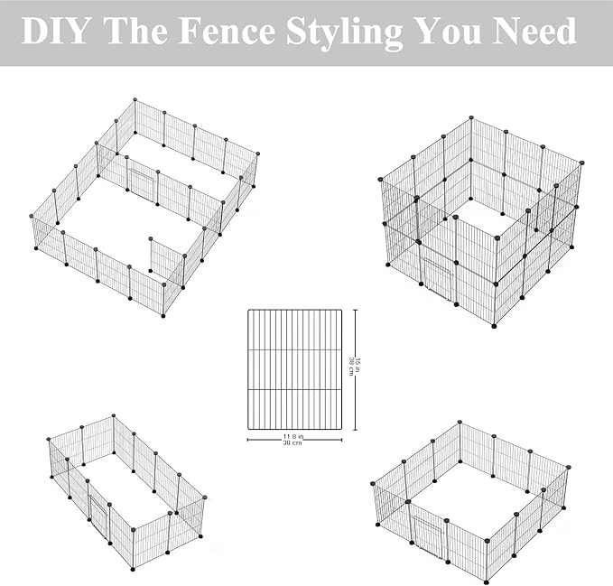 DIY Small Animal Playpen, Pet Playpen, Guinea Pig Cages, Rabbit Playpen, Dog Puppy Playpen, Indoor Metal Wire Yard Fence, 15 X 12 Inch, 12 Panels, Black