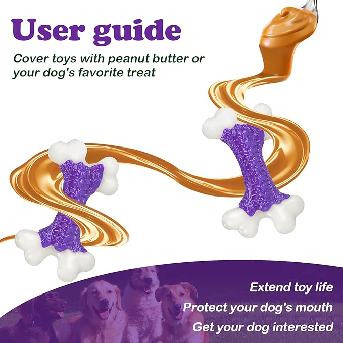 Indestructible Dog Toys for Aggressive Chewers: Bacon Flavored Hard Nylon Bone Chew Toys, Tough Dog Chew Toys for Large Dogs, Dog Toys to Keep Them Busy for Medium Large Breed, Purple
