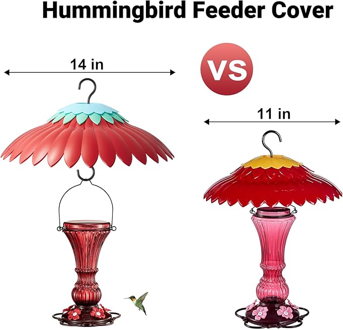 Bird Feeder Weather Guard Dome Cover Red Rain Shade for Hummingbird Feeders Built-in Moat Proof, Easy to Install 11inch