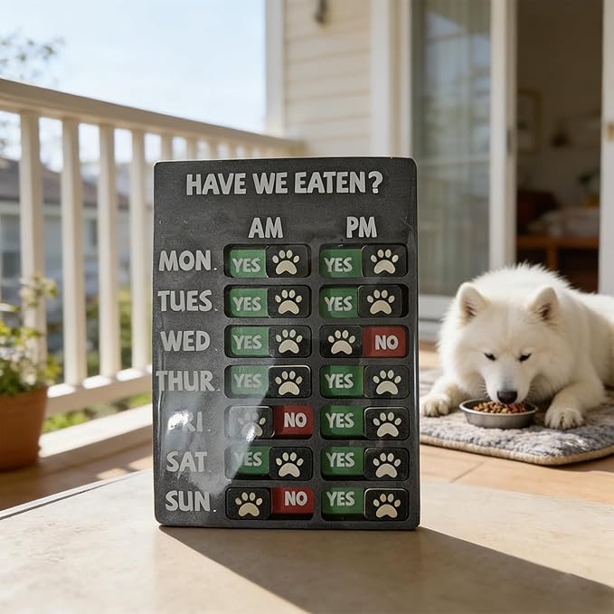 Large Pet Feeding Monitor Board Wood Composite Clear Indicators for Daily and Weekly Tracking Wooden Sign