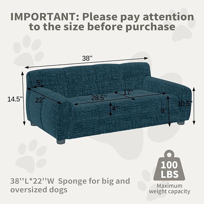 38" Pet Sofa Couch for Small and Medium Dogs, Soft Foam Cushion Dog Couch with Backrest & Armrests, Short Leg Stable Design, Durable Linen Fabric Pet Bed, Modern Style