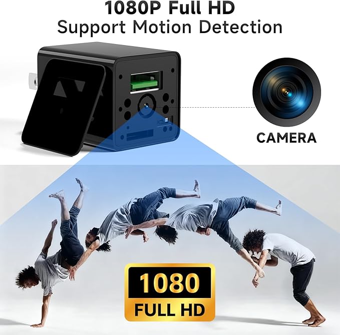 JEVDES USB Charger Hidden Camera, 1080P HD Local Recording for Home Surveillance, Nanny Cam with 32GB SD Card, Discreet Charger Design