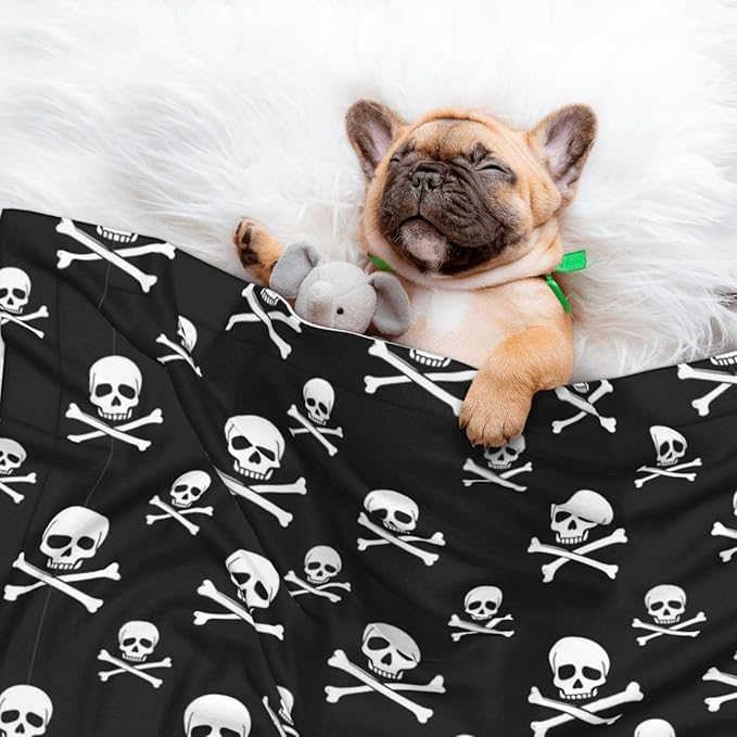Reversible Pet Blanket for Sofa Protection Pet Comfort, Skull and Crossbones, Double Sided Design with Cozy Nubby Nap Side and Durable Smooth Play Side