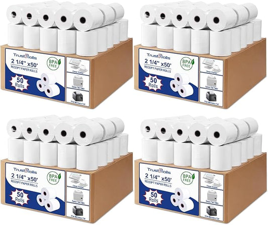 (200 Rolls) Premium 2 1/4 x 50 Thermal Paper Rolls - BPA Free Credit Card Receipt Paper, Suitable for POS & ATM Systems