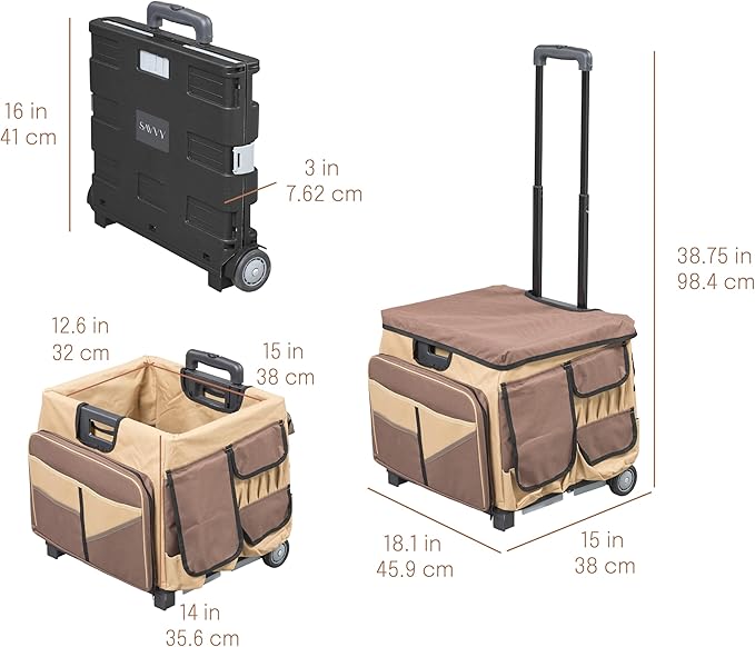 Mobile Utility Cart with Storage Organizer Bag, Rolling Cart, Chocolate/Sand