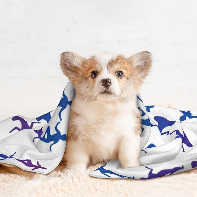 Two Sided Plush Pet Blanket for Crates Carriers Home Use, Gymnastics Game, Reversible Throw with Cozy Dot Fabric and Silky Reverse for Small Large Pets