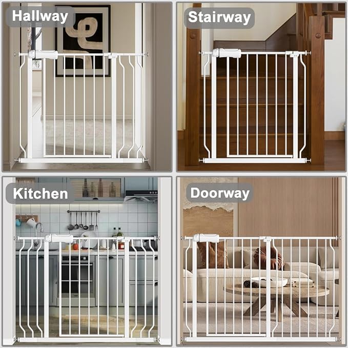 Fairy Baby Extra Wide Baby Gate for Doorways Auto Close Safety Gates for Bedroom, Fits 57.5 Inch to 62 Inch with Pressure Mounted Extention Kit, White