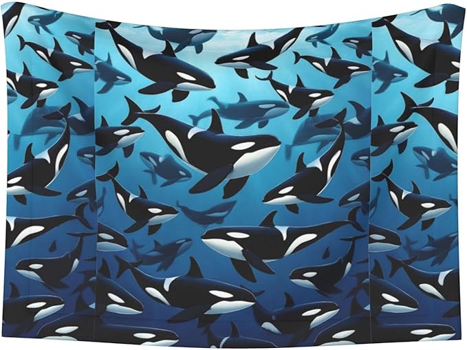 Reversible Plush Throw for Dogs and Cats, Killer Whales Orcas Ocean Sea Animals, Double Sided Blanket with Nubby Dot Side and Sleek Side Ideal for Cuddling Nesting Security