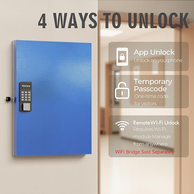 WeHere 72 Key Lock Box Wall Mount, Smart Key Cabinet with Key Tags, use OTP Share/APP Blutooth/Fixed Code Unlock,Large Key Safe Security Storage for School/Realtors/Office Key Management