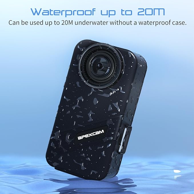 Apexcam K20 Action Camera 4K EIS Sports Camera 66FT Body Waterproof Camera Underwater Mini Action Cam, Touch Screen Helmet Camcorder WiFi with 64GB Card, 8XZoom, 2X1350mAh Batteries, Mount Kits