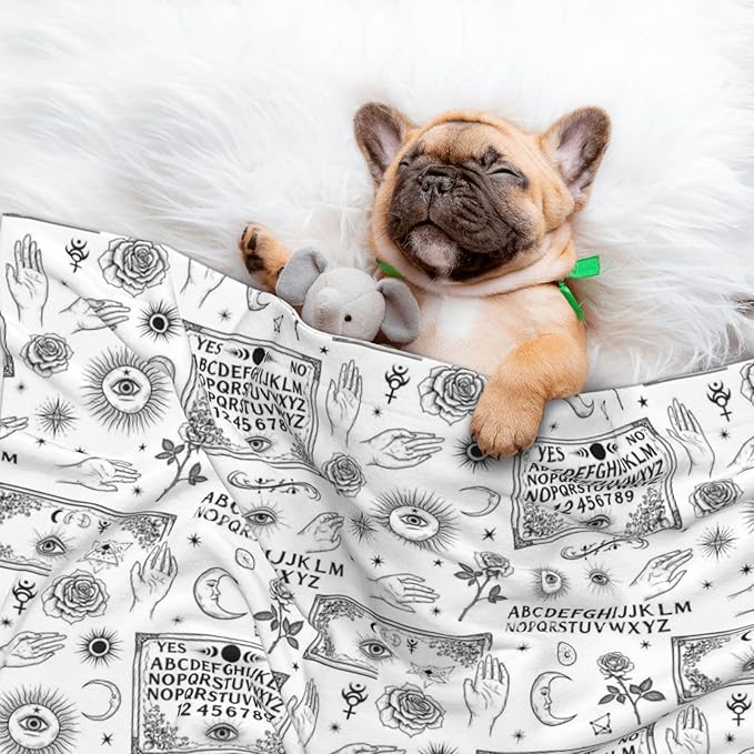 Double Sided Plush Pet Blanket with Cozy Dot Texture and Smooth Reverse, Spirit Board with Skull Occultism Set, Reversible Throw for Dogs Cats on Couches Beds Crates