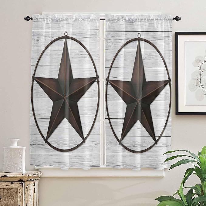 Vintage Farm Western Star Window Valance Curtains, 2 Panel