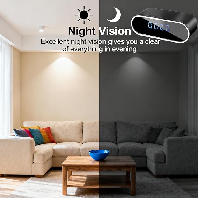 PATTERSON Hidden Camera Smart Clock WiFi - 1080P HD Spy Camera with Night Vision, Motion Detection & Remote Live View, Baby/Elder/Pet Monitor for Home Indoor Security System