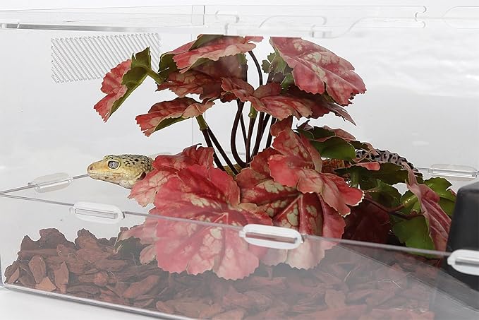 Reptile Plants for Terrarium, Ball Python Tank Decor Accessories fit Bearded Dragon Crested Leopard Gecko Lizard Chameleon Snake Frog Tortoise Hermit Crab - Fake Heuchera Micrantha Pink