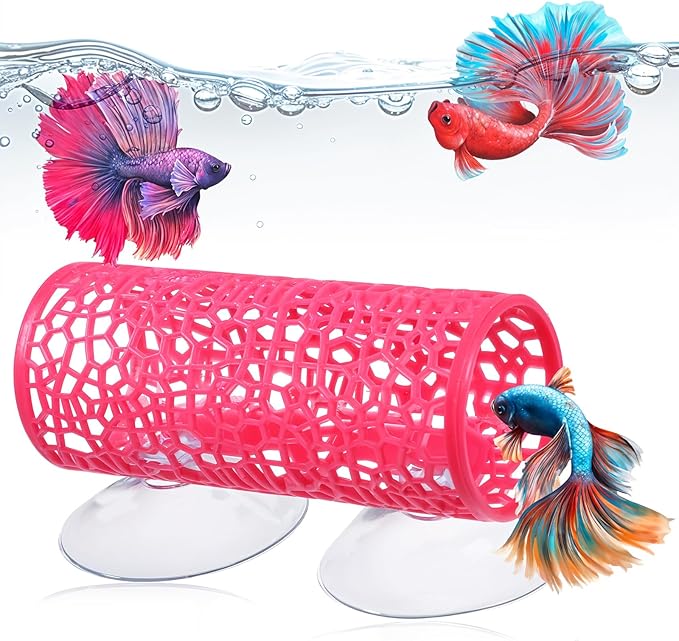 Rose Red Betta Fish Toys Hammock and Betta Tunnel, Safe Aquarium Decor for Small Fish & Shrimp, Bettas Tank Accessories with Suction Cups, Perfect Hideout and Play Area for Bettas