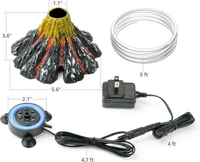 NICREW Aquarium Volcano Ornament Kit, Bubbler Decorations for Fish Tank, Aquarium Bubbling with Multi-Color LEDs