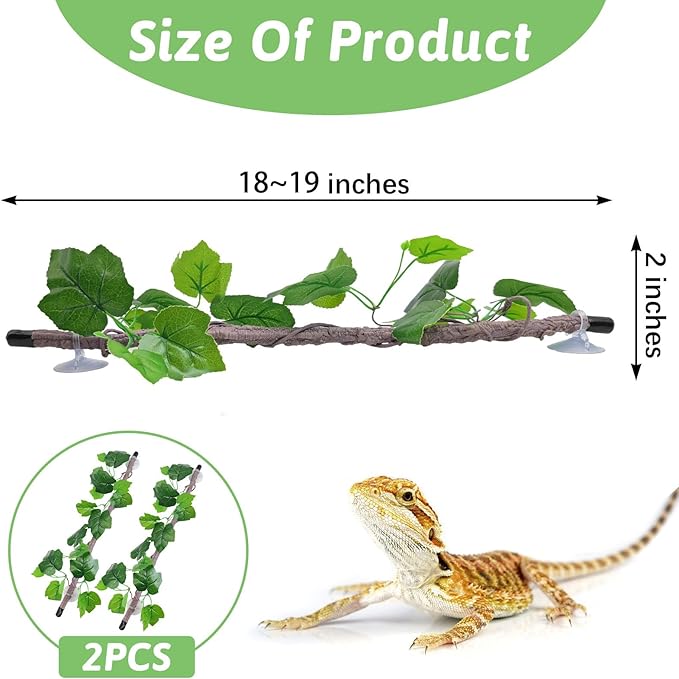 VCEPJH Reptile Climbing Branch Decor 2 Pcs Bendable Jungle Vine with Suction Cup Terrarium Plant Decoration for Gecko Bearded Dragons, Snake,Frogs, Chameleons Cage Accessories (U)