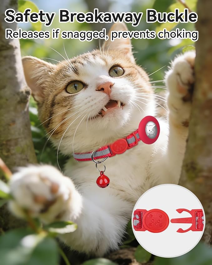 Joytale AirTag Cat Collar 2 Pack with Breakaway Safety Buckle, Reflective Cats Collar with AirTag Holder, Adjustable 7.5-12.5 Inch, Anti-Fraying Lightweight for Girl Boy Kitten, Red