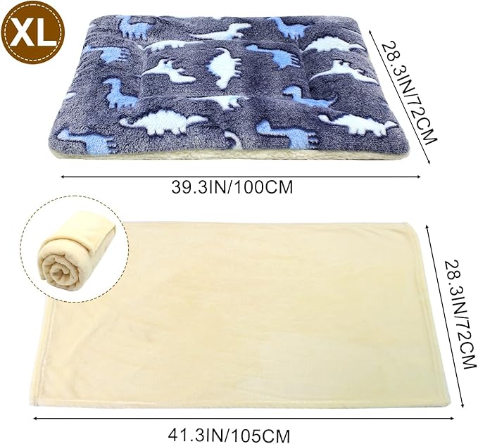 Cat Dog Bed Mat & Blanket, Reversible Pets Crate Pad Bed Mat and Ultra Soft Warm Fleece Calming Blanket for Small Puppy Kitty, Washable