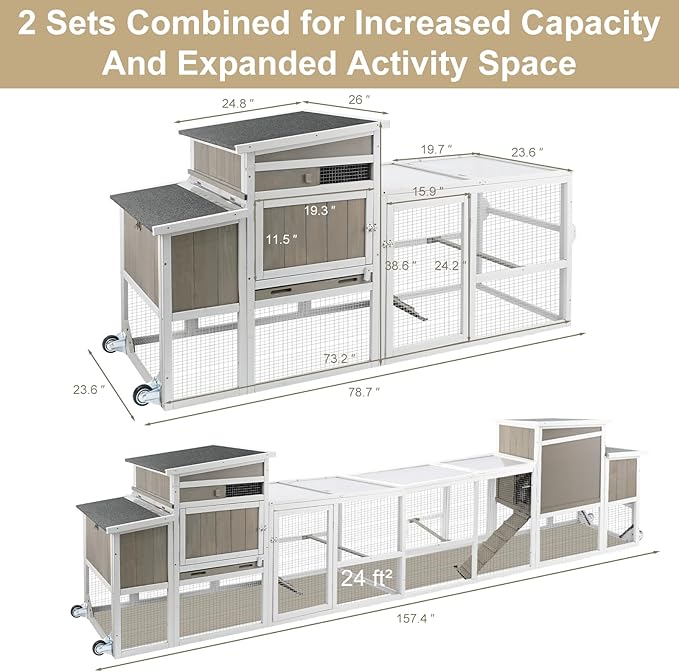 Chicken Coop Chicken House Outdoor with 3 Perches, Nesting Box and Removable Tray Hen House Rabbit Hutch Chicken Poultry Cage with Ramp Run for Garden Backyard