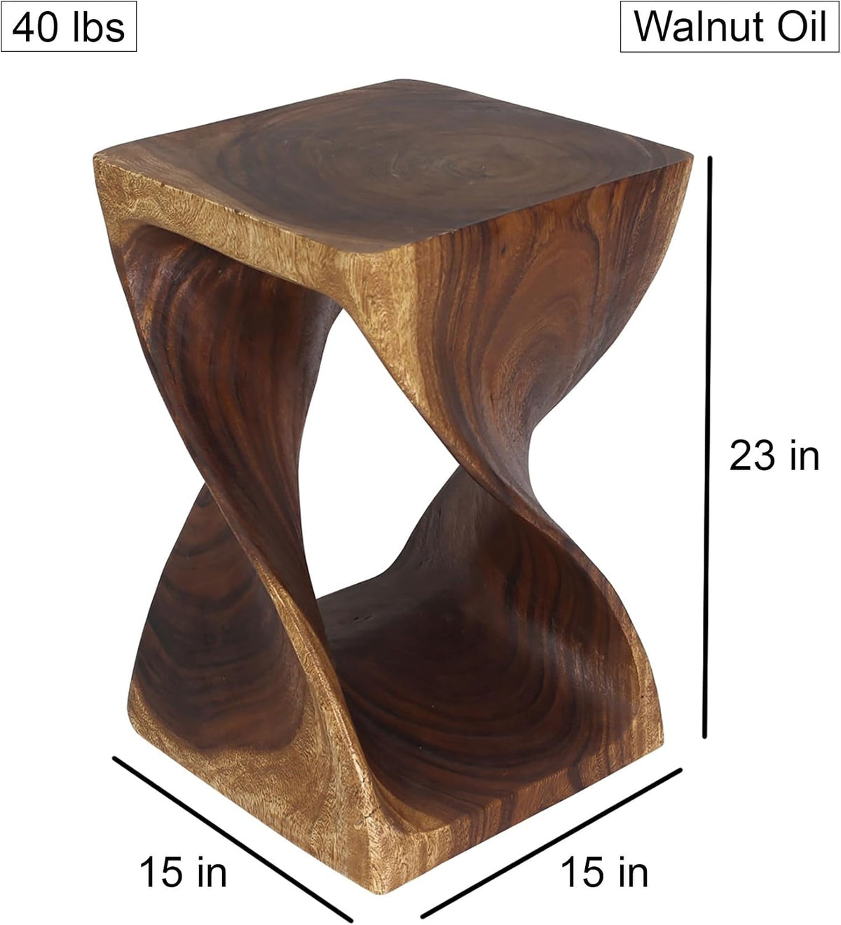 Haussmann Original Twist End Table, Acacia, Walnut, 15x15x23 in