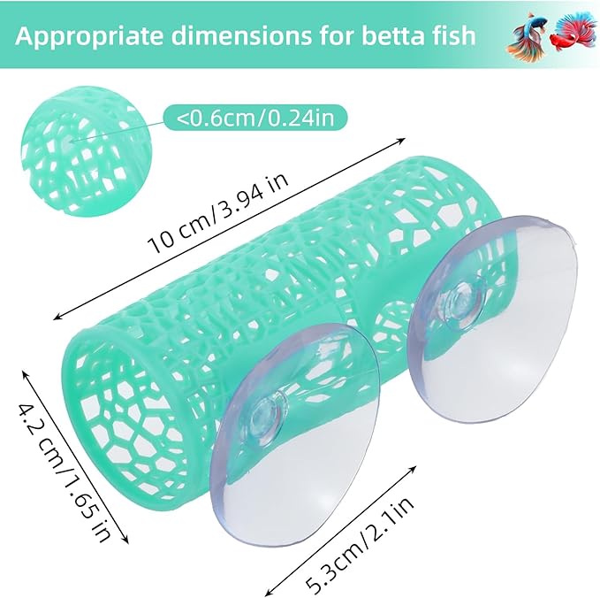 Green Betta Tunnel, Betta Cave with Suction Cups, Plastic Bettas Tank Accessories, Safe Aquarium Decor for Small Fish & Shrimp, Small Fish Toys Hideout Play Area
