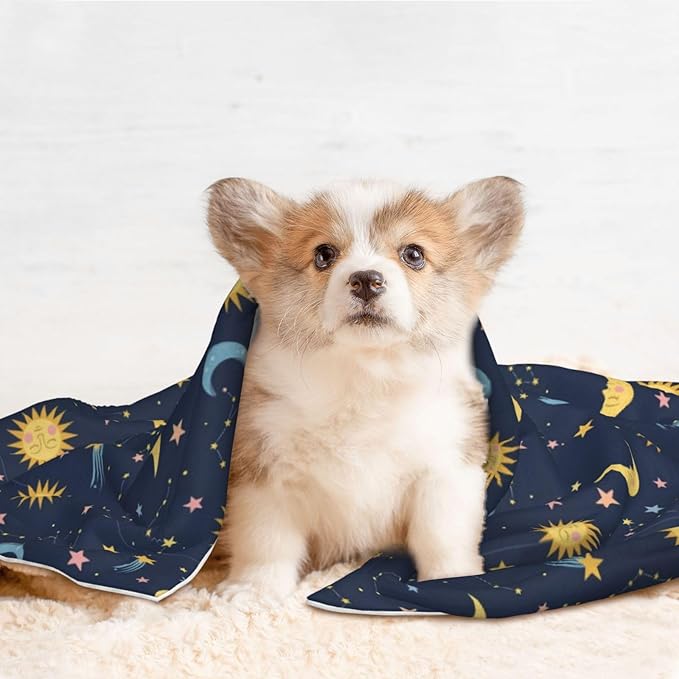 Pet Blanket for Car Rides Vet Visits, Colorful Stars, Two Sided Reversible Plush Design with Bumpy Dot Side Offers Comfort Home Piece On Go Travel