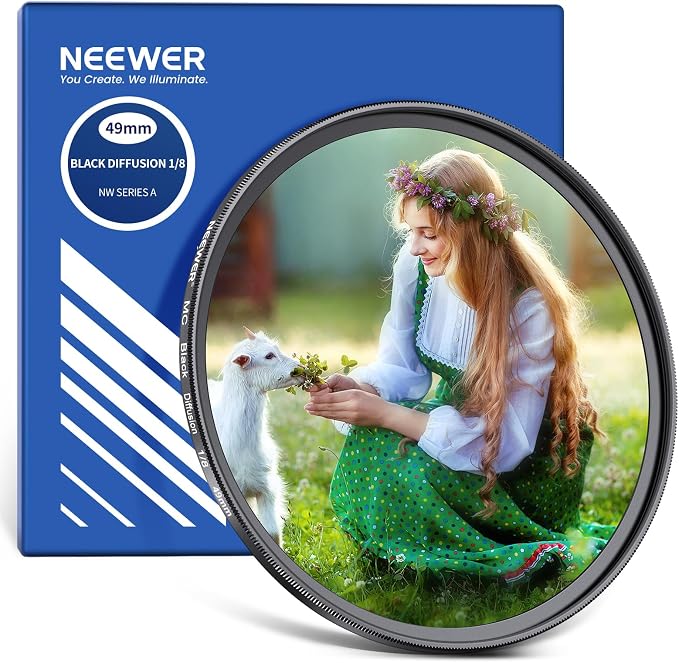 NEEWER 49mm Black Diffusion 1/8 Filter Soft Dreamy Cinematic Effect Filter