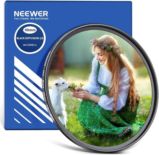 NEEWER 49mm Black Diffusion 1/8 Filter Soft Dreamy Cinematic Effect Filter