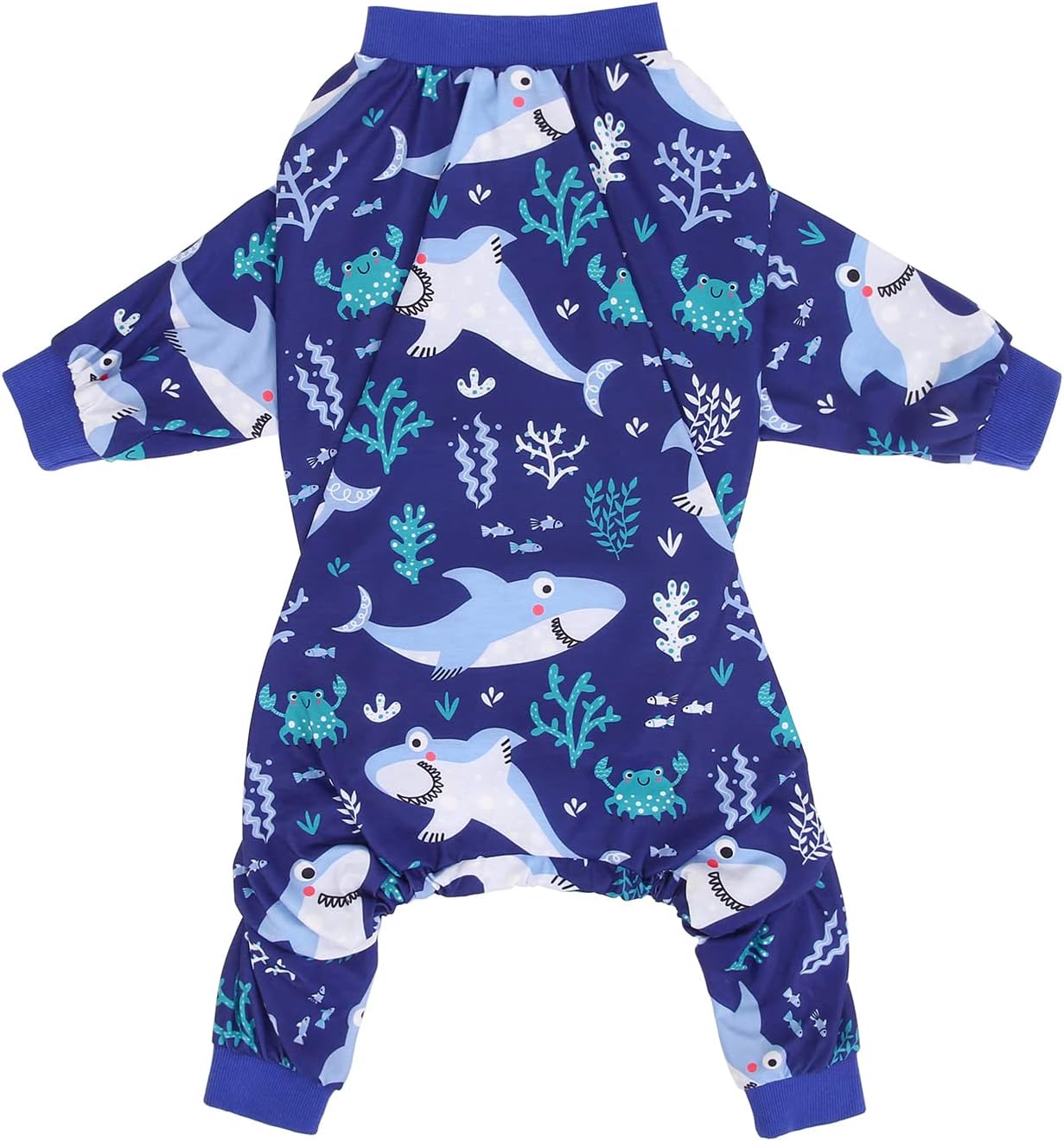 HDE Dog Pajamas One Piece Jammies Jumpsuit Pet Clothes Outfit Stretchy Lightweight Comfy Shirt Pjs for M-3XL Dogs Sharks - 3XL