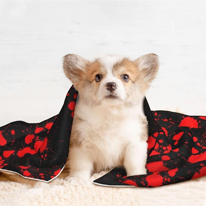 Pet Blanket for Travel and Home, Classic Horror Blood Splatter Black, Reversible Plush Dot Design with Soft Grip Texture on One Side Perfect for Car Seats Moving Vehicles
