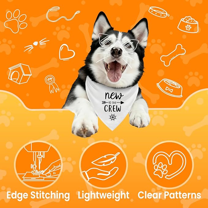 New to The Crew Dog Bandana New Puppy Announcement Gender Reveal Gift for New Owners Puppy Bandana Dog Owner Gifts Soft Triangle Bibs Scarf Accessories for Small Medium Dogs Pets (White)