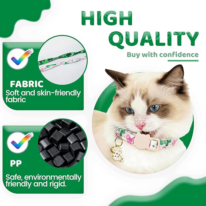 Elegant little tail 2 Pack Cat Collar- St. Patrick's Cat Collars Breakaway with Bell Pendant Wedding Kitten Boy Girl Safety Adjustable 7-12 Inch Collar for Small Cats Puppy