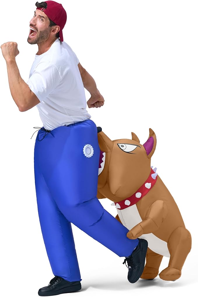 Spooktacular Creations Inflatable Dog Costumes for Adults, Biting By a Bulldog Blow up Outfit for Halloween Themed Parties