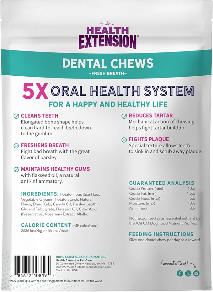 Health Extension Fresh Breath Dental Bones for Dogs, 8 Medium Bones – Supports Dental Health, Freshens Breath, Ideal for Puppy Training (Pack of 1)