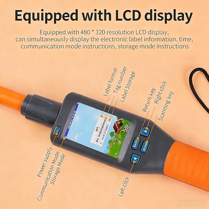 Pet Microchip Scanner Reader, Handheld Cat Dog Ear Tag Identifier Animal Ear Tag Stick Scanner, Dual Frequency 134.2Khz/125Khz, Storage Up to 20000 Datas, for FDX-B, FDX-A, HDX ISO11784/85