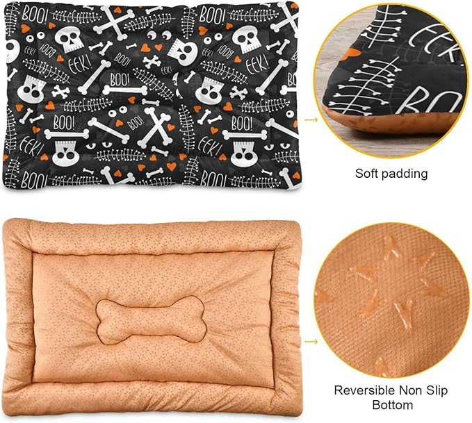 Skull Pet Bed Cute Dog Bed Mat Absorbing Non Slip Pad Pet Sleeping Mat for Small, Medium, and Large Dogs Puppy Cat 24 in x 18 in