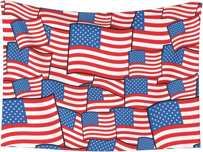Reversible Plush Throw for Dogs and Cats, Novelty American Flag, Double Sided Blanket with Nubby Dot Side and Sleek Side Ideal for Cuddling Nesting Security