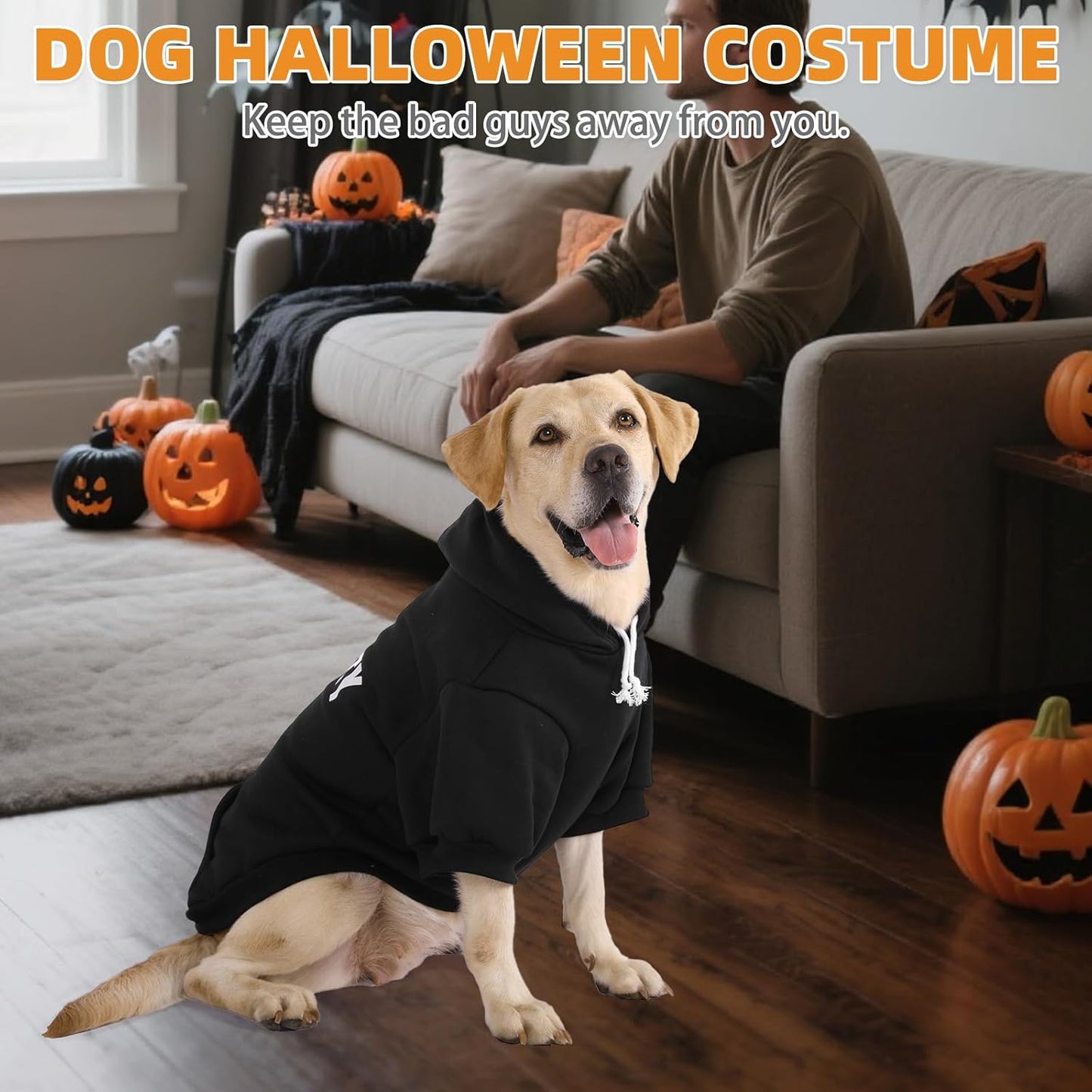 KOOLTAIL Security Dog Hoodie, Fall Puppy Sweater Clothes for Small Medium Large Dogs, Soft Warm Winter Pet Cold Weater Coats Hooded Sweatshirt with Pocket, Dog Halloween Costume for Girl Boy, Black L