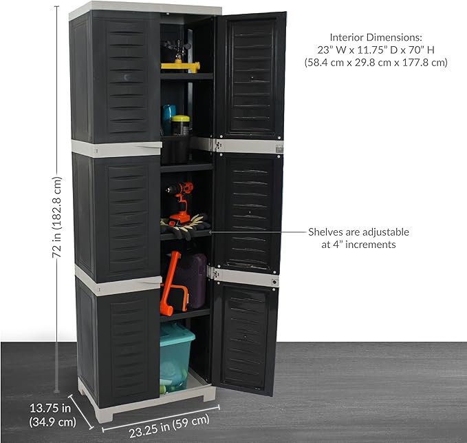 Sunnydaze Lockable Storage Cabinet - Indoor or Garage Storage Cabinet with 4 Adjustable Shelves - 72" H - Garage, Office, Home, Laundry Room - Charcoal