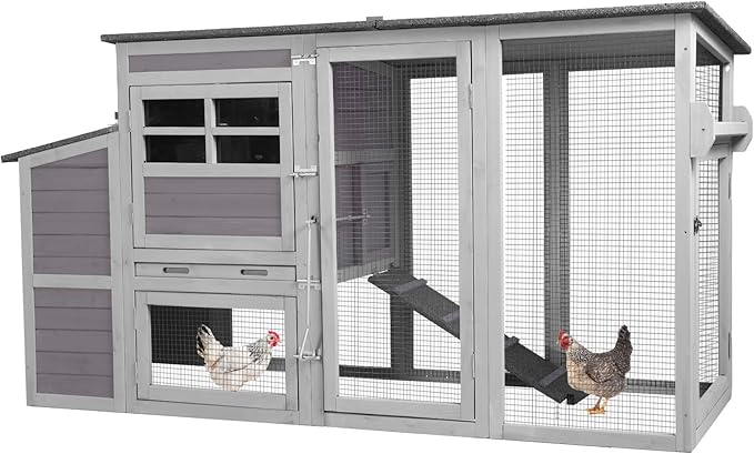 AIVITUVIN Chicken Coop for 4-6 Chickens with Wheels Chicken House with Large Run Portable Hen House Nesting Box, Metal Pull Out Tray