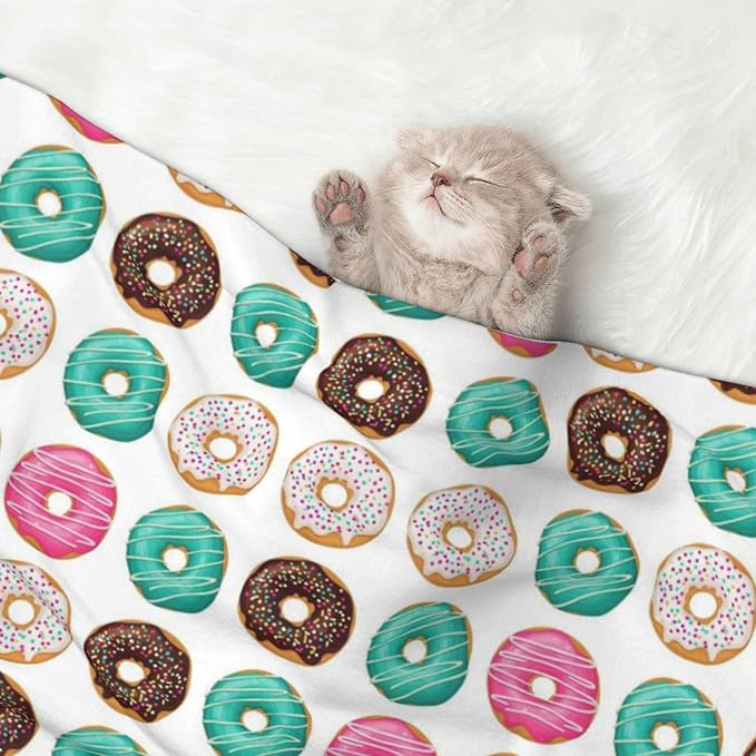 Double Sided Pet Mat for Dog Bed Topper Cat Blanket Furniture Protector, Sweet Donut, Reversible Plush with Tactile Dot Pattern for Style Change
