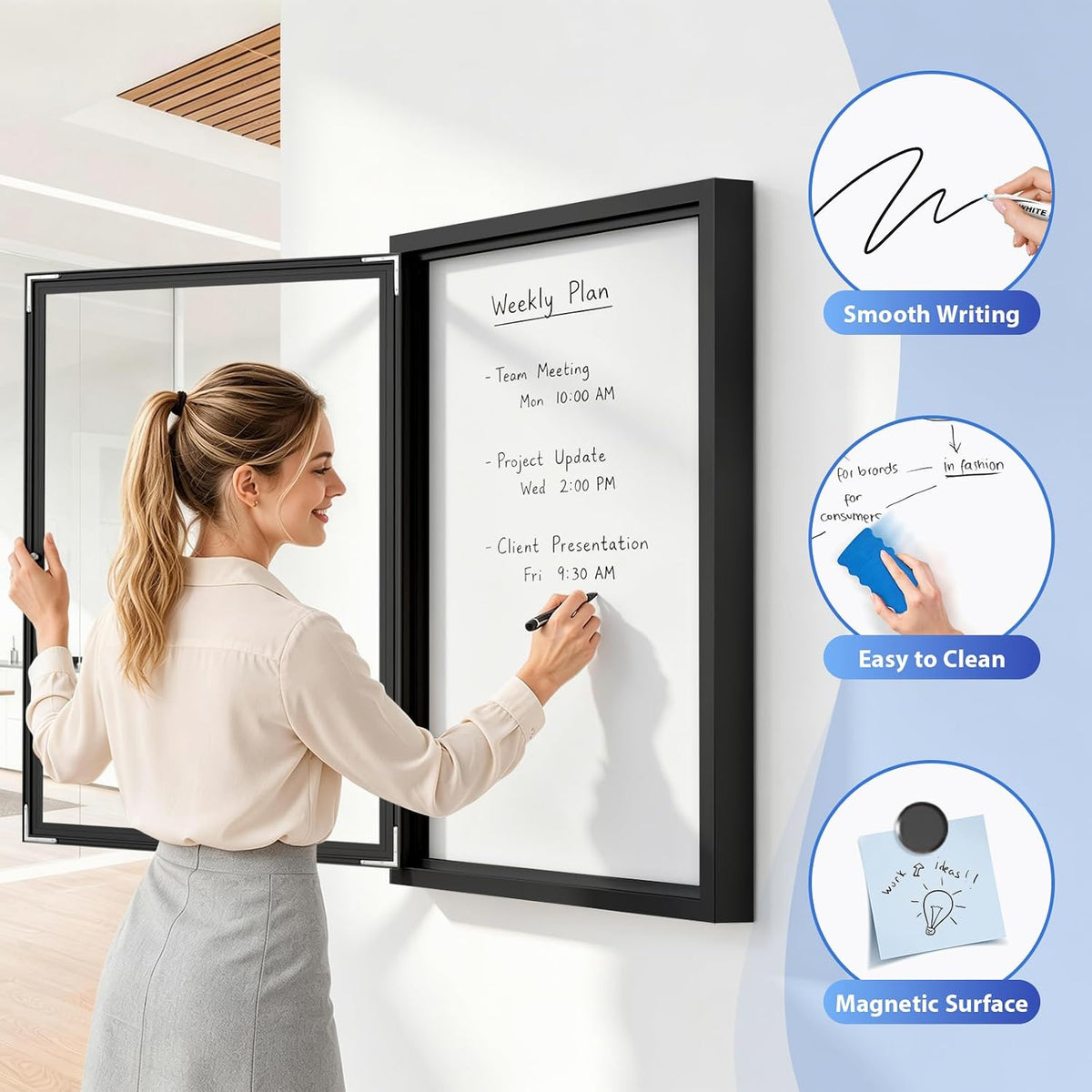 SWANCROWN 36x24 in Outdoor Bulletin Board, Enclosed Whiteboard, Black Frame