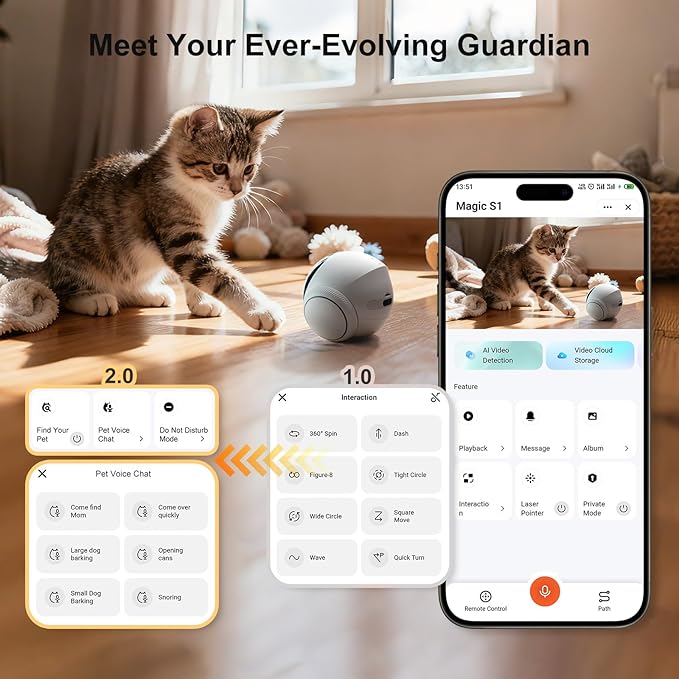 XZI Movable Indoor Robot Camera, Family Bot Security for Cat/Dog/Pet/Elderly, Robot Camera on Wheels with Auto-Recharge, 2-Way Talk, Night Vision, Motion Detection, Phone App