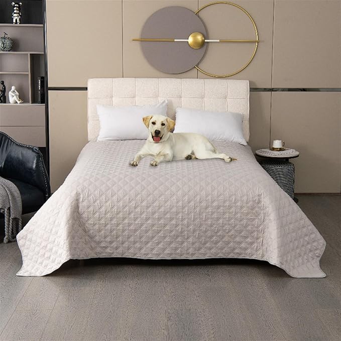 GIBZ Waterproof Dog Bed Cover Anti Slip Pet Furniture Protector Blanket Washable Thick Quilted Mat, White, 132x208cm