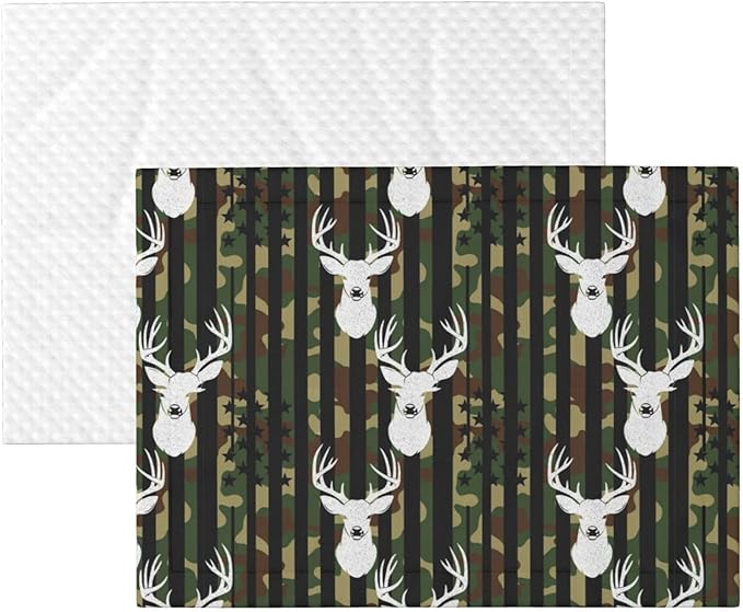 Reversible Pet Blanket for Easy Cleaning Maintenance, Cool Deer Camo Camouflage American Flag Hunting Black, Double Sided Plush Dot Design Means Double Use Between Washes for Convenience
