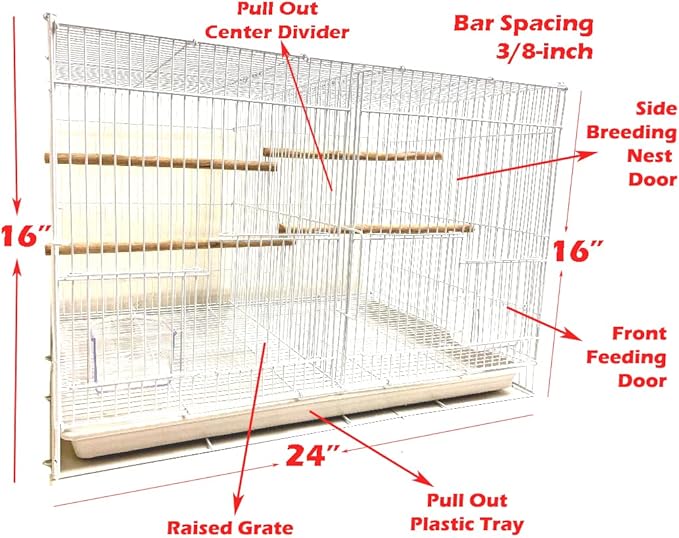 Lot of Breeding Flight Bird Cage for Aviaries Canaries Budgies Finches Lovebird Parakeet (24"x16"x16" Black with Divider)