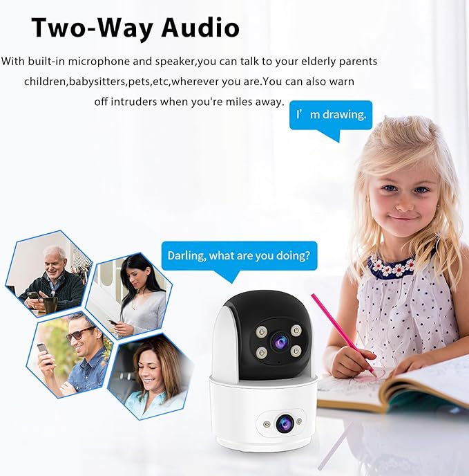 Yinhing 3MP Dual Lens Indoor Security Camera, AI Human Detection Auto Tracking 2.4GHz WiFi Pet Camera with Two Way Audio Color Night, for Home Baby Monitoring (US Plug)